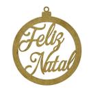 Pacote 10 Aplique Bola de Natal Frase Feliz Natal 8,7cm Mdf Madeira