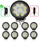 Pacote 8x Un Farol De Milha Led Redondo 10v 30v Bivolt 27w Branco Frio 6000k Maquina Agrícola Trator Carro Moto Troller