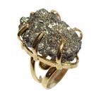 Pacote Atacado com 03 Anéis de Drusa de Pirita Extra Natural com Aro Ajustável Dourado