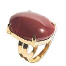 Pacote Atacado com 05 Anéis de Ágata Cornalina Cabochão Oval em Pedra Natural Dourado