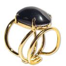 Pacote Atacado com 05 Anéis de Obsidiana Negra Cabochão Oval Pequeno Dourado