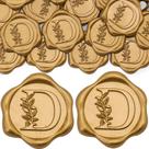 Pacote com 100 adesivos SWANGSA com selo de cera Letter D, 3 cm, ouro antigo