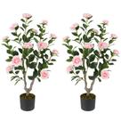 Pacote com 2 camélias artificiais Goplus 36" com vaso rosa