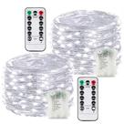 Pacote com 2 luzes de fada de 100 LED operadas por bateria com controle remoto, luzes de corda LED de 8 modos com temporizador, reguláveis, função de memória, luzes cintilantes à prova d'água para decoração de Natal externa e interna (branco frio)