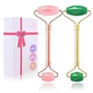 Pacote com 2 rolos faciais ZS ZESHIN de jade e quartzo rosa