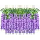 Pacote com 24 flores artificiais para pendurar glicínias roxo