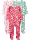 Pacote com 3 pijamas Simple Joys com pés resistentes a chamas para bebês e meninas, 24M