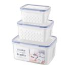 Pacote com 3 recipientes de armazenamento de frutas e vegetais para drenagem de geladeira Recipientes frescos Recipientes de armazenamento de produtos 3 em 1 Grandes caixas organizadoras com tampa e colan