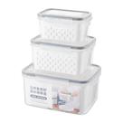 Pacote com 3 recipientes de armazenamento de frutas e vegetais para drenagem de geladeira Recipientes frescos Recipientes de armazenamento de produtos 3 em 1 Grandes caixas organizadoras com tampa e colan