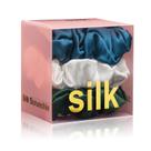 Pacote com 3 Silk Scrunchies Silmer 100% Mulberry Silk (branco, azul)