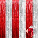 Pacote com 4 cortinas de alumínio com franjas, vermelho prateado, 1 m x 2,5 m
