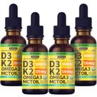 (Pacote com 4) Gotas orgânicas de vitamina D3 K2 com óleo MCT Omega 3 30mL