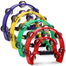Pacote com 4 pandeiros CEE, 10 fileiras duplas, pandeiro musical Half Moon, 20 jingles de metal, tambor de percussão portátil, panderos para adultos, pandeiros de plástico para adultos, igreja, KTV, festa, multicoloridos