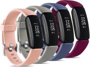 Pacote com 4 pulseiras de reposição compatíveis com Fitbit Inspire 2, acessório ajustável pulseira esportiva de silicone macio para mulheres e homens, azul cinza/rosa/cinza/fúcsia pequena