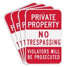 (Pacote com 4) Sinal de proibição de invasão de propriedade privada 18 x 12 cm