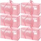 Pacote com 6 bolsas móveis extra grandes da TICONN com zíperes e alças de transporte, sacolas de armazenamento pesadas para economizar espaço (pacote com 6, coral)