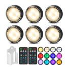 Pacote com 6 luzes LED Puck Lights TECOMLIGHT operadas por bateria - preto Pacote com 6 luzes LED Puck Lights TECOMLIGHT operadas por bateria - preto