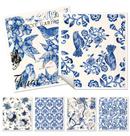 Pacote com 6 panos de prato suecos Miss Adola para cozinha, azul floral Pacote com 6 panos de prato suecos Miss Adola para cozinha, azul floral