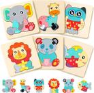 Pacote com 6 quebra-cabeças de madeira para crianças de 1 a 3 anos de idade Quebra-cabeças de madeira para meninos Jogos Montessori e brinquedos educativos para crianças Puzzles de madeira para crianças presentes (animal)