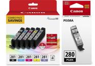 Pacote combinado de cartuchos de tinta Canon CLI-281 de 5 cores com papel fotográfico 5 x 5
