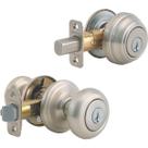 Pacote combinado de maçaneta e fechadura Kwikset Juno Satin Nickel
