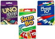 Pacote Combo de Jogos de Cartas Mattel Flip Phase 10 Skip-Bo 3