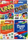Pacote Combo de Jogos de Cartas Mattel Uno Dos Blink Phase 10