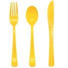 Pacote de 150 utensílios de plástico joy akkess Yellow (50 garfos, 50 colheres, 50 facas)