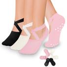 Pacote de 3 meias Grip Socks Diu Life para mulheres, ioga e pilates antiderrapantes