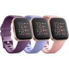Pacote de 3 pulseiras de silicone macio para Fitbit Versa 2/Fitbit Versa/Fitbit Versa Lite Classic, pulseiras esportivas ajustáveis para mulheres e homens, pequenas e grandes (sem rastreador) (grandes, roxas+violeta+pêssego)