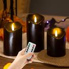 Pacote de 3 velas sem chama LUSHARBOR Halloween com controle remoto preto
