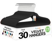 Pacote de 30 cabides TechZoo Premium Black Velvet para roupas