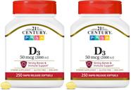 Pacote de 500 cápsulas gelatinosas de vitamina D3 21st Century D3 2000 UI Pacote de 500 cápsulas gelatinosas de vitamina D3 21st Century D3 2000 UI