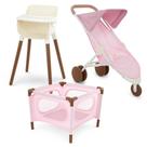 Pacote de acessórios LullaBaby Baby Baby, 35 cm com cadeira alta, cercadinho e carrinho de bebê