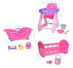 Pacote de acessórios para bonecas JC Toys Deluxe, cadeira alta, berço, banheira