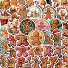 Pacote de adesivos Gingerbread Man, 50 peças de desenho animado fofo de Natal
