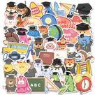 Pacote de adesivos Graduation Animal, 50 unidades, desenhos animados, impermeáveis