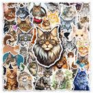 Pacote de adesivos Maine Coon Cat, 50 unidades de decalques de rosto de gato de desenho animado Pacote de adesivos Maine Coon Cat, 50 unidades de decalques de rosto de gato de desenho animado