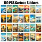 Pacote de adesivos, pôster panorâmico, anime, vinil impermeável, 100 unidades