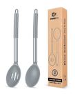 Pacote de colheres de cozinha Bundlepro com 2 colheres grandes de silicone cinza