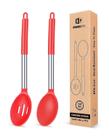 Pacote de colheres de cozinha Bundlepro com 2 colheres grandes de silicone vermelho