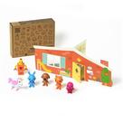 Pacote de estatuetas de brinquedo Sago Mini com 6 bonecos e teatro dobrável Pacote de estatuetas de brinquedo Sago Mini com 6 bonecos e teatro dobrável