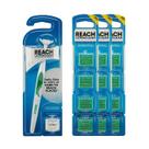 Pacote de fio dental Reach Ultraclean Access, hortelã, removedor de placa bacteriana para dentes, para áreas de difícil acesso, higiene bucal, sem PFAS, 1 kit inicial de fio dental mais 3 pacotes de cabeças de recarga