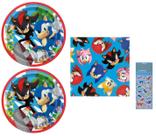 Pacote de suprimentos para festas Sonic Birthday com 16 pratos e 16 guardanapos
