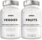 Pacote de vitaminas Amen, frutas e vegetais, cápsulas multivitamínicas cruas para alimentos integrais, verduras, vegetais, frutas vermelhas e frutas vermelhas, suplemento vegano de fibras e fitonutrientes, superalimento e minerais, não transgênico, 180 ct