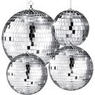 Pacote grande com 4 bolas de discoteca CHENGU prateadas suspensas (30 cm, 20 cm, 15 cm, 10 cm)