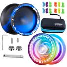 Pacote MAGICYOYO Yoyo com 2 Yoyos Unresponsive Yo-yo V10 preto, azul e gradiente Yo Yo K1 responsivo de plástico para crianças iniciantes, ioiô de metal V10 para adultos com 12 cordas, bolsa Yoyo