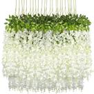 Pacote Pauwer com 24 flores artificiais para pendurar glicínias brancas