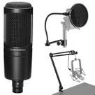 Pacote preto de microfone condensador Audio-Technica AT2020