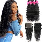 Pacotes de cabelo e fecho Aatifa Lace Rosa 9A Brazilian Virgin